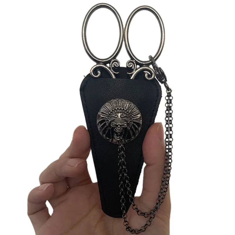 5.1inch Stainless Steel Embroidery Scissors with Chain Leather Cover