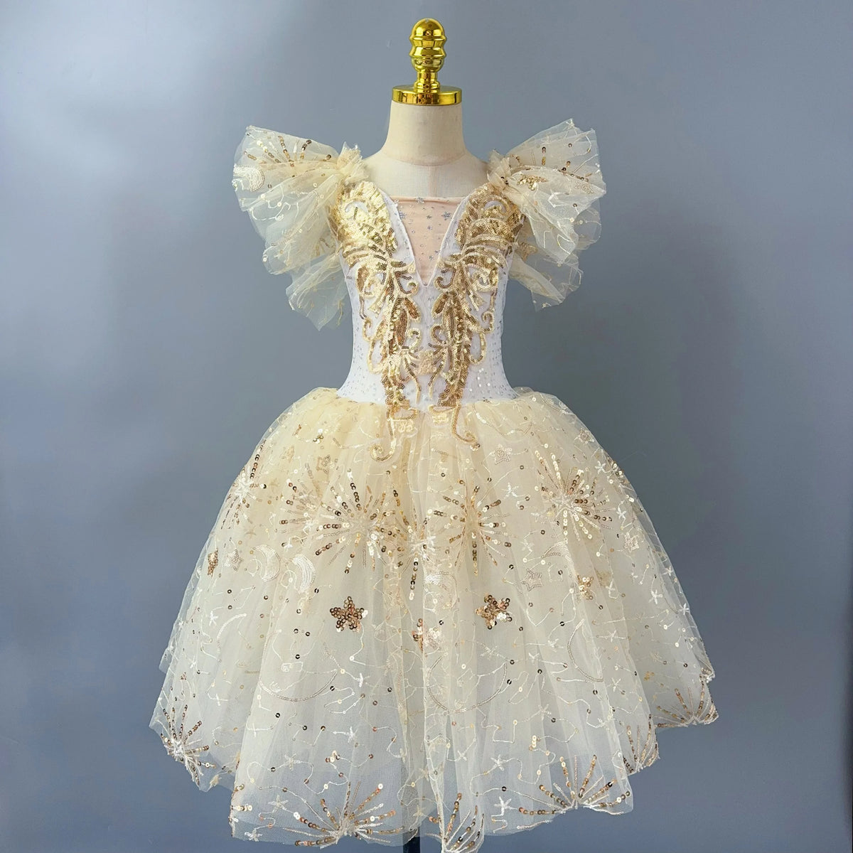 Fairy Tale Princess Gold Sequin Ballet Long and Short Tutu Dresses Dance Performance Wear