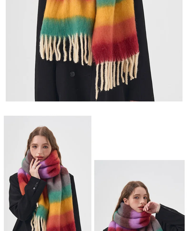 Rainbow Striped Mohair Scarf