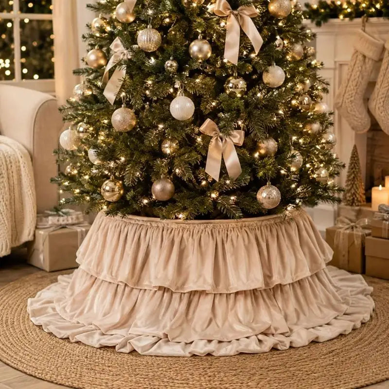 Ruffled Velvet Christmas Tree Skirt Collar Five Colours