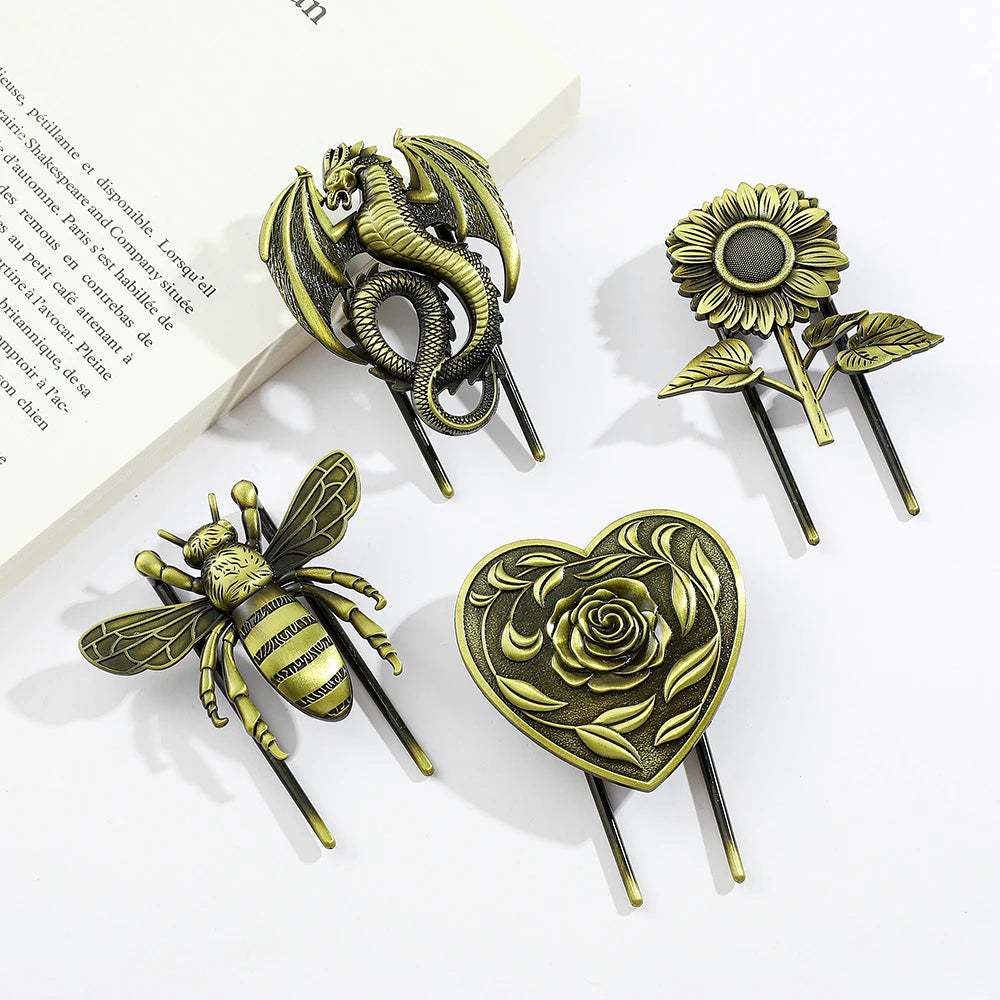 Bronze Metal Book Clips Bee Dragon Rose Sunflower Bookmark
