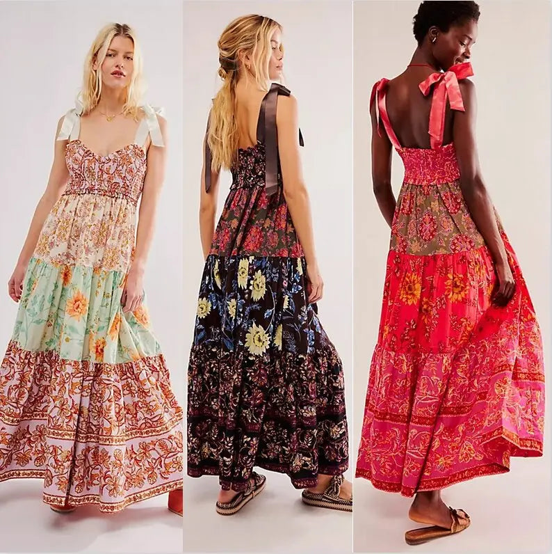 Ari's Boho Maxi Dresses 9 Colours Vintage Floral Print Summer Dress