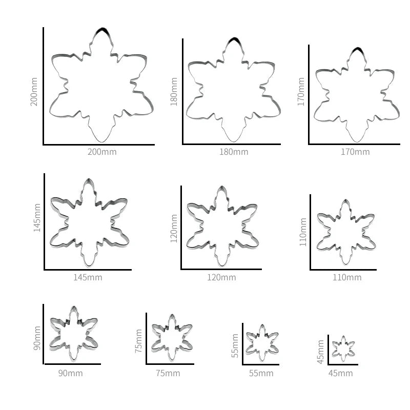 10pcs/set Christmas Snowflake Cookie Cutter Stainless Steel Fondant Biscuit Embossing Mould Baking Accessories Kitchen Tools