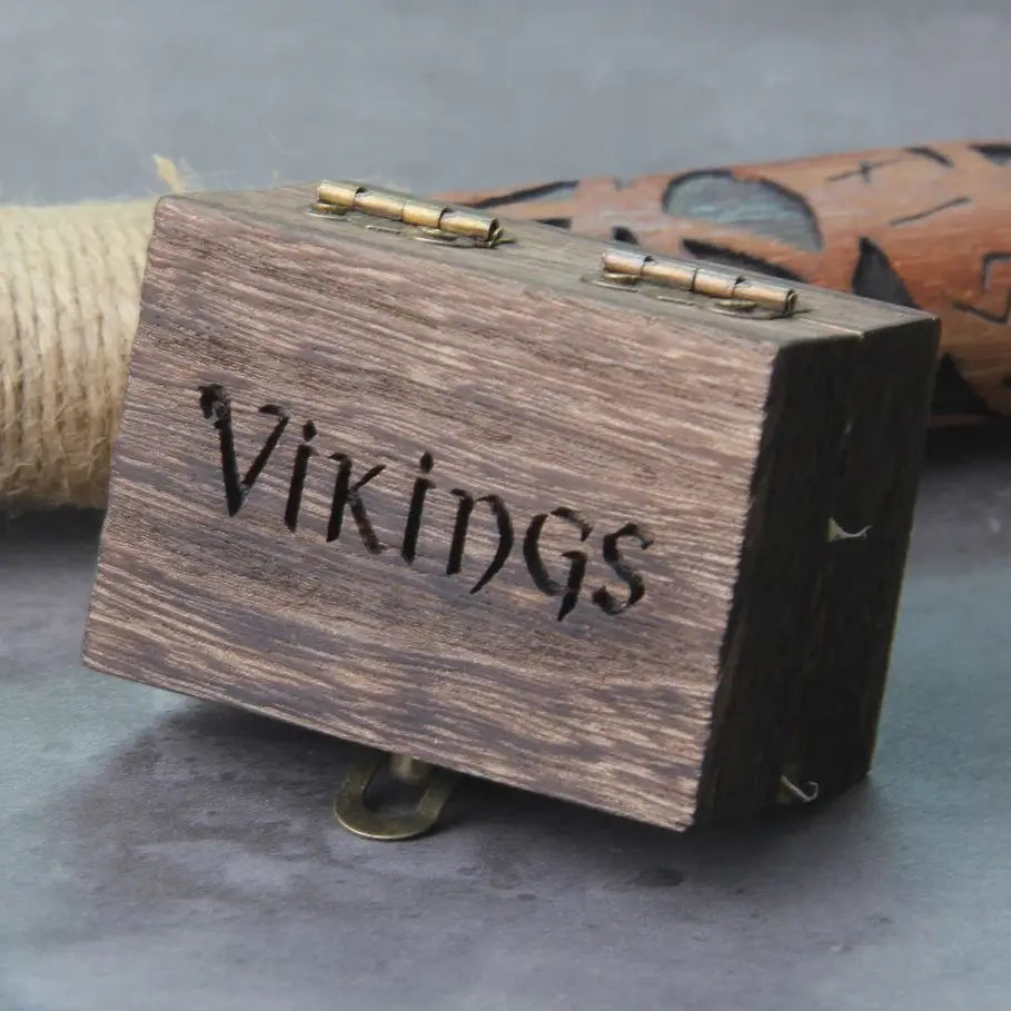 Viking V Tendrils Stainless Steel Huggie Hoop Earrings for Men with Wooden Box