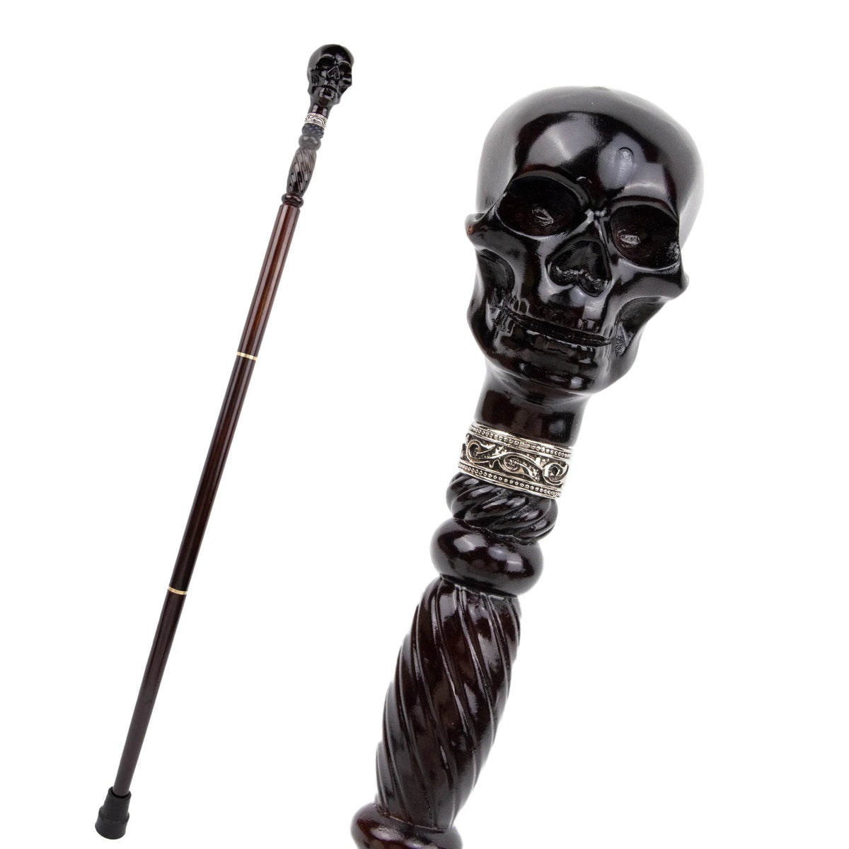 Black Skull Wooden Walking Stick Cosplay Sceptre Cane 93cm
