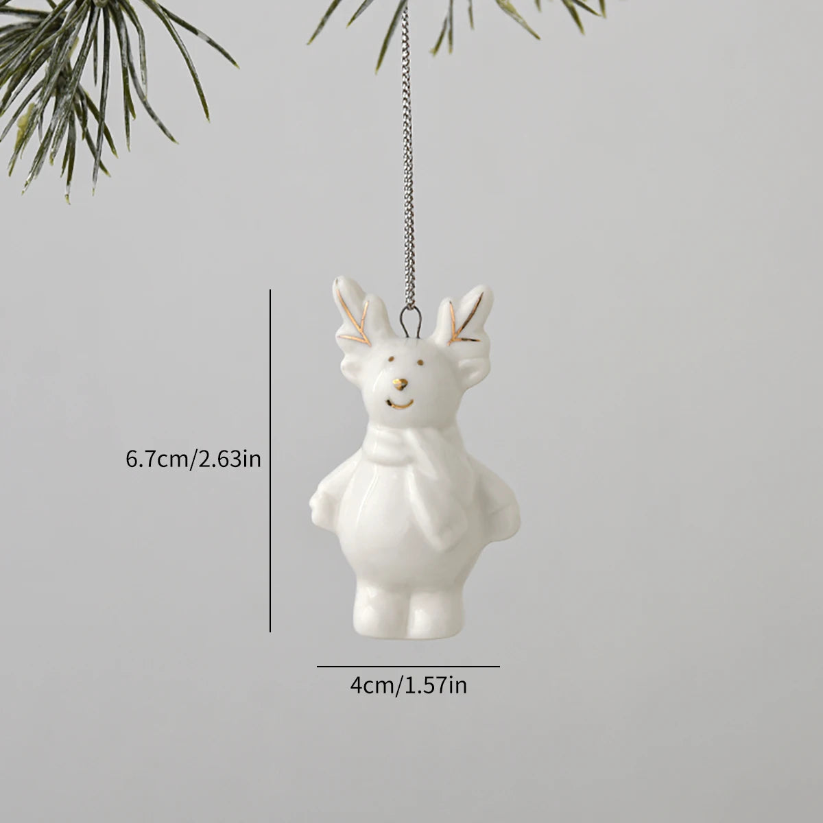 White Ceramic Christmas Tree Ornaments Snowman Reindeer Xmas Hanging Decor