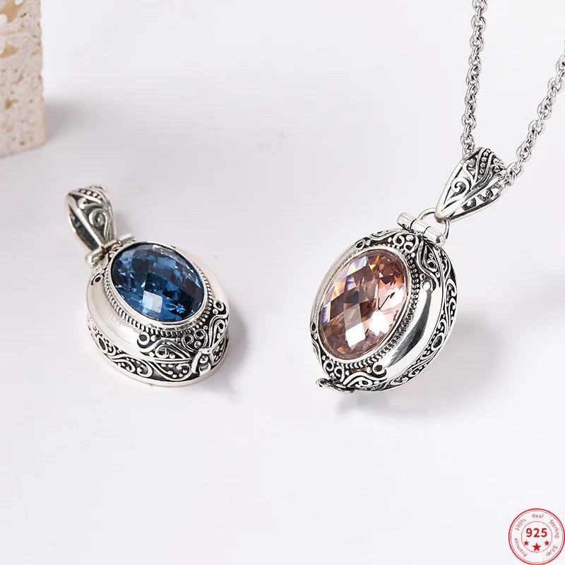 The Secret Keeper's S925 Sterling Silver Locket Pendant Zircon Crystal