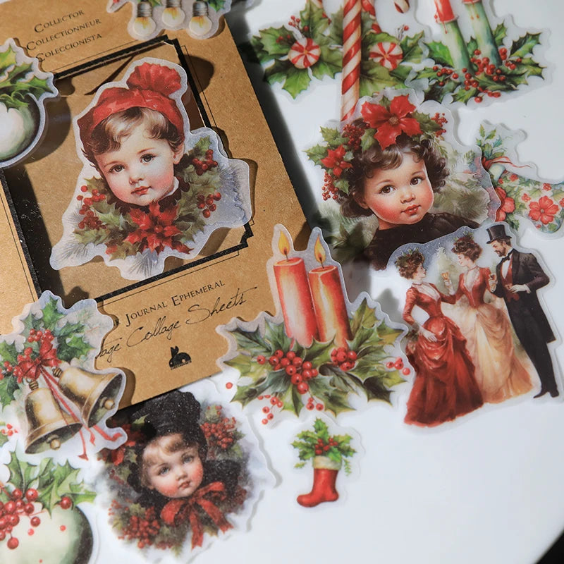 Vintage Christmas RUB ON Transfer Sticker Pack Junk Journal DIY Scrapbooking