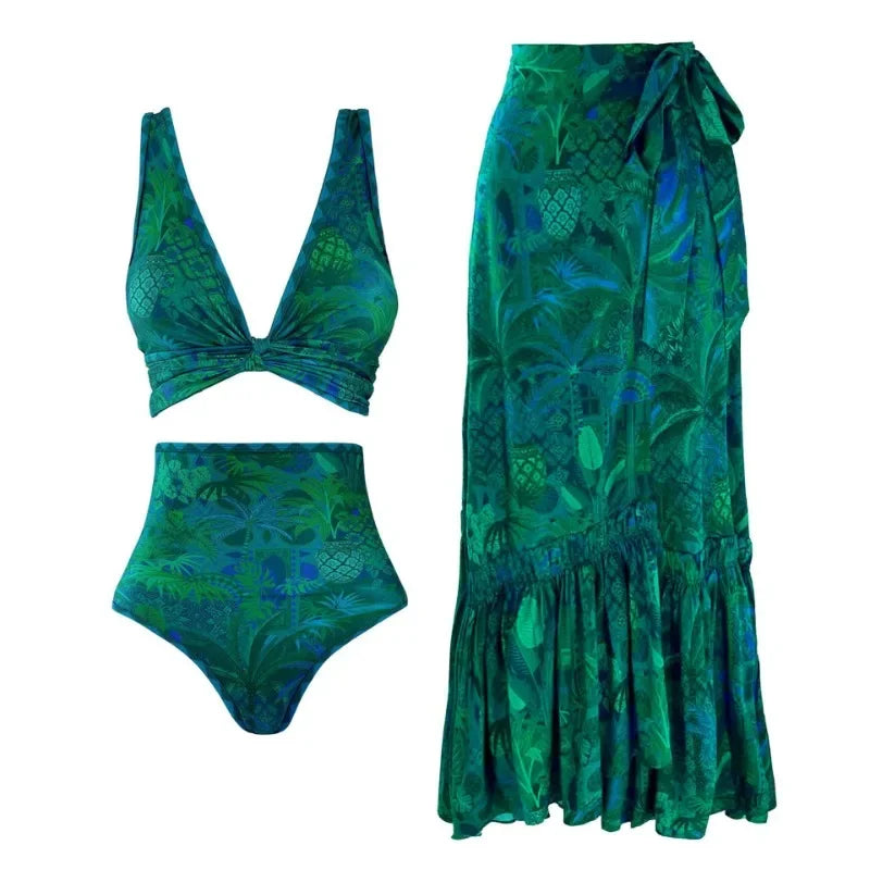 Teal Green Reversible Swimsuit Matching Skirt