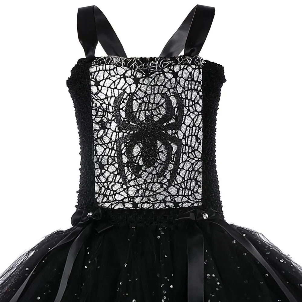Sparkly Spider Witch Halloween Costumes Babies to Teens Tutu Dress, Hat and Broom