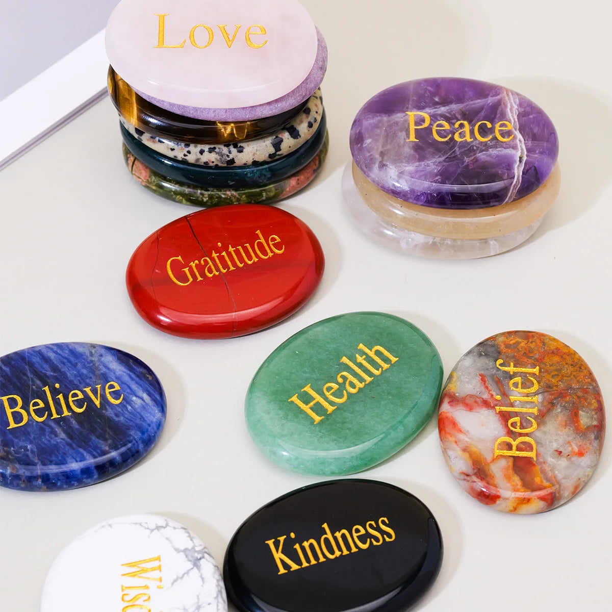 Natural Crystal Thumb Worry Stone for Meditation Anxiety Charkas