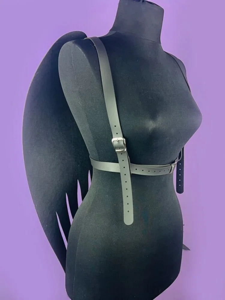 Black Angel Rivet Wings Leather Harness Festival Wear
