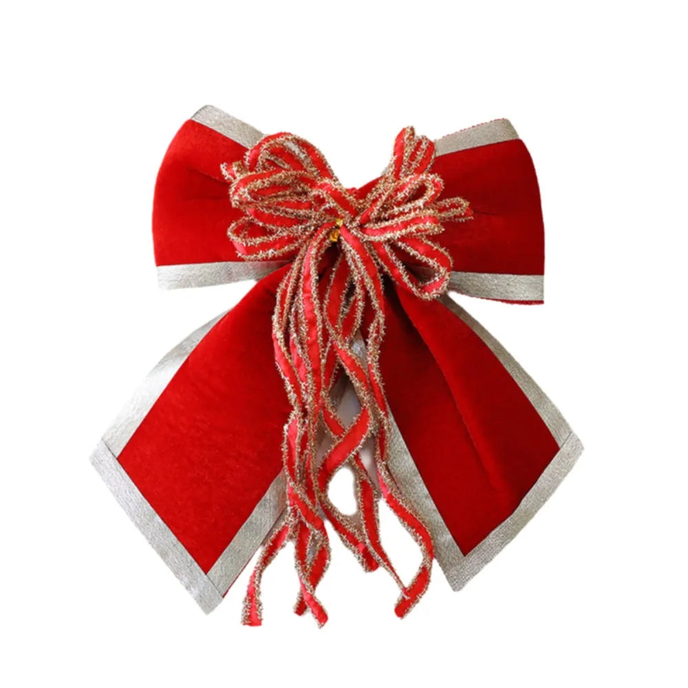 Sparkling Christmas Bow with Ribbon Christmas Tree Bowknot Flocked Wreath Xmas Decorations
