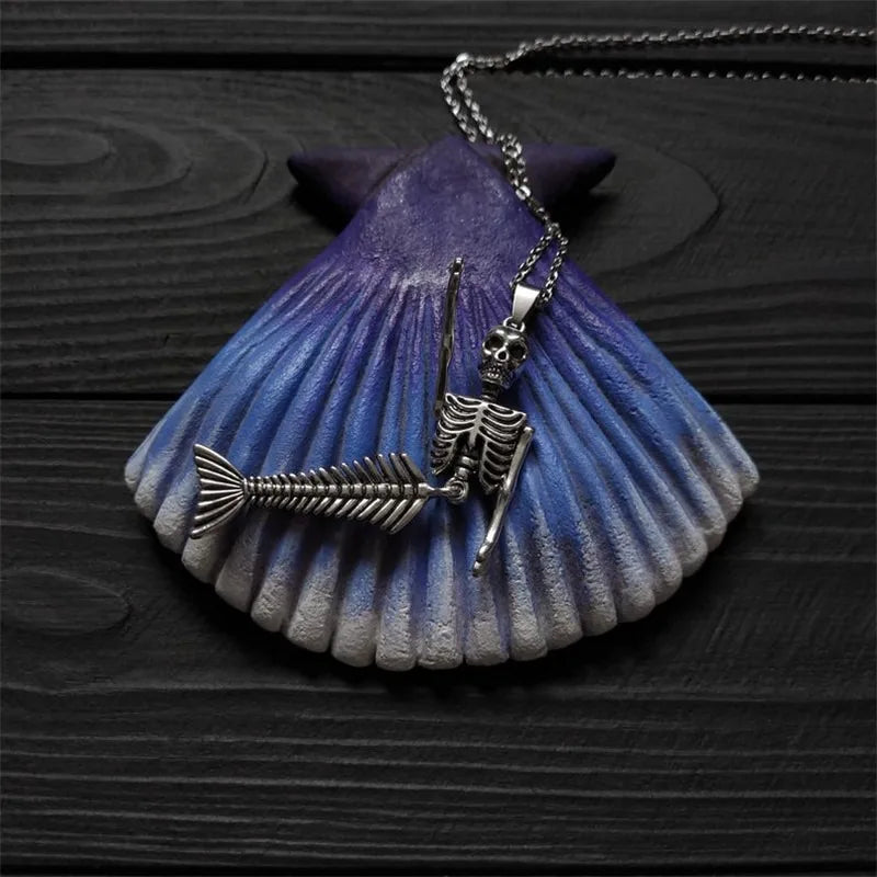 Mermaid Skeleton Halloween Jewellery Necklace, Earrings, Keychain