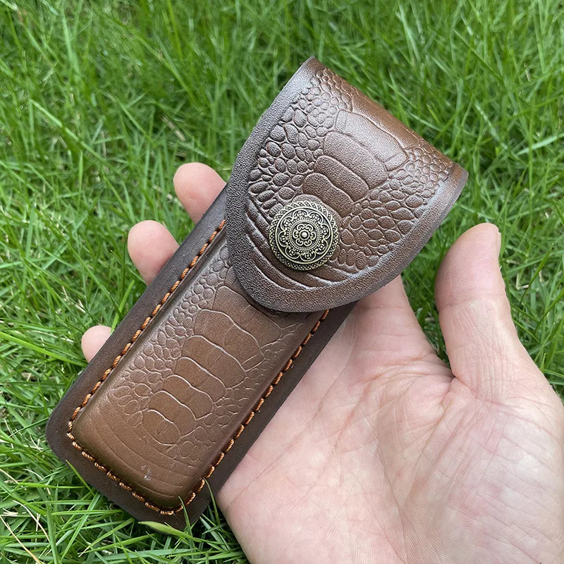 15 CM Pocket Knife Holder Embossed Genuine Leather Scabbard Pocket Knife Sheath Case Belt Holsters