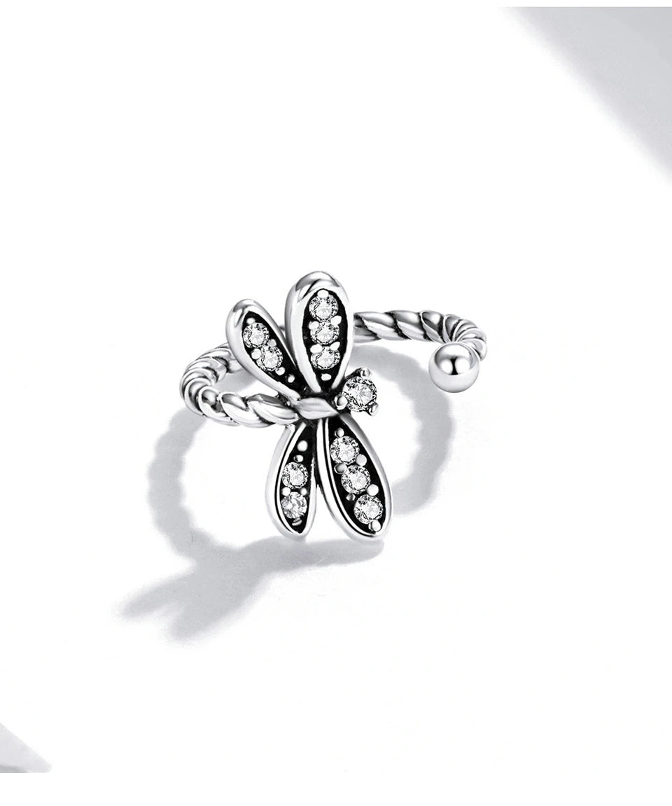 925 Sterling Silver Rose Dragonfly Ear Clips
