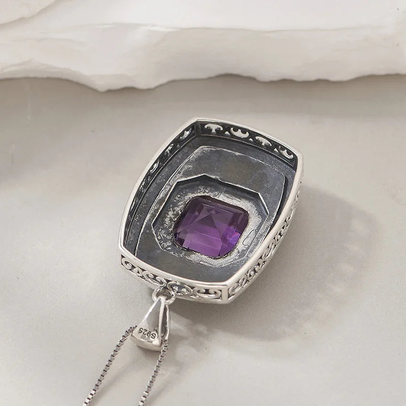 Tiarn's Token S925 Sterling Silver Pendants Tangent Plane Amethyst