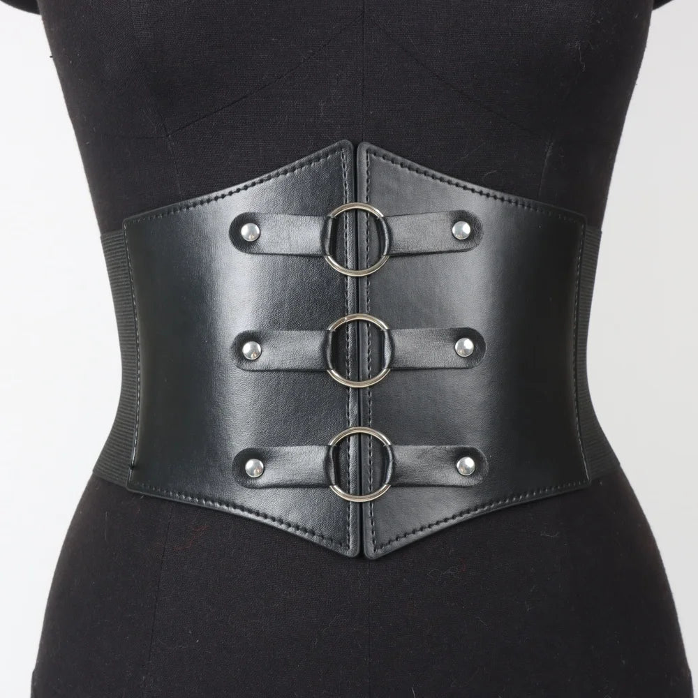 Dark Gothic PU Wide Waistband Steampunk Waist Cinch Underbust Corset