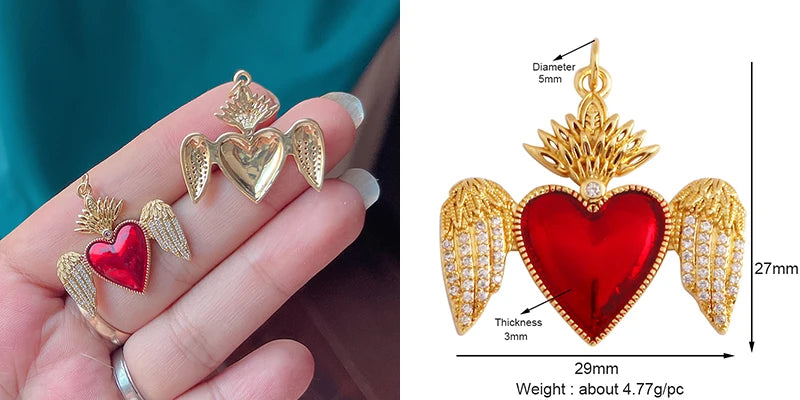 Red and Gold Sacred Heart Charms 18K Gold Plated for Jewellery Making