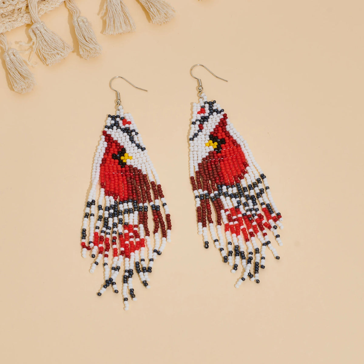 Crow and Rose Tassel Bead Earrings