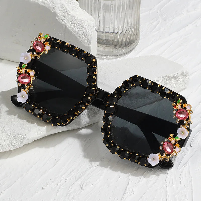 Gilly's Rhinestone Sparkling Square Frame Sunglasses Funglasses