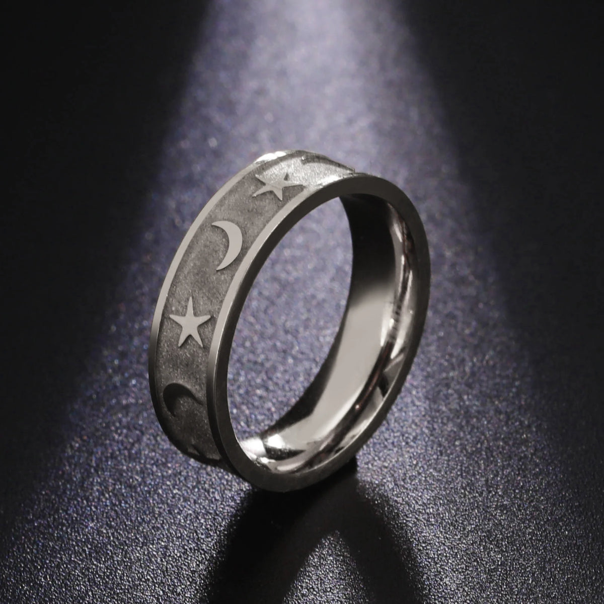 Boho Moon Star Ring Matte Gold Colour Stainless Steel Band Rings