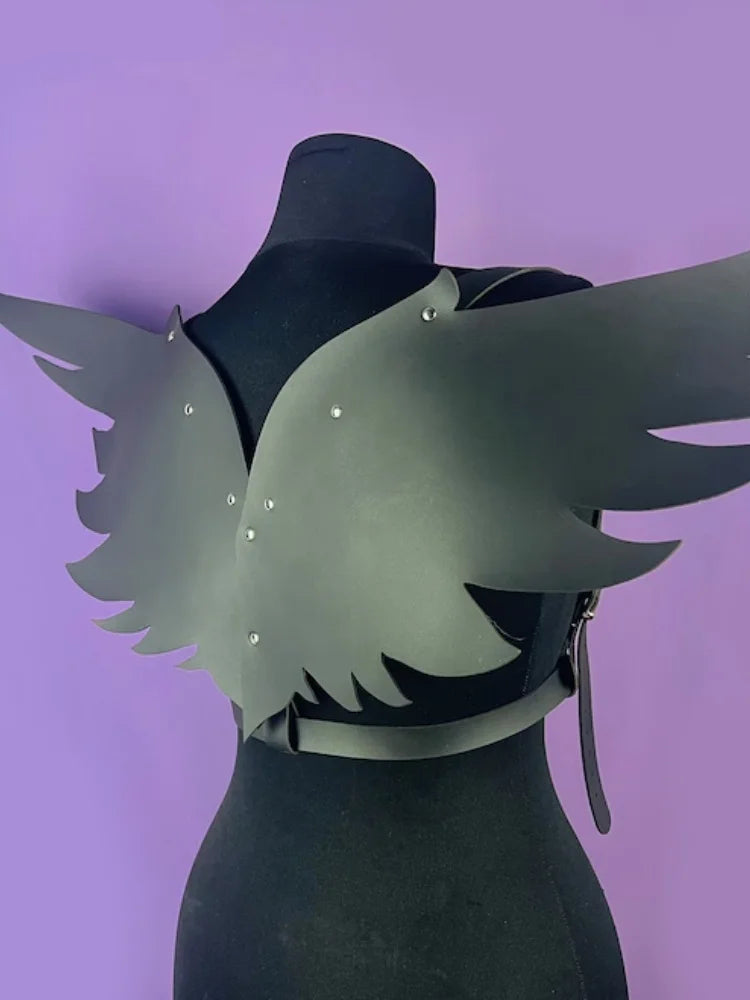 Black Angel Rivet Wings Leather Harness Festival Wear