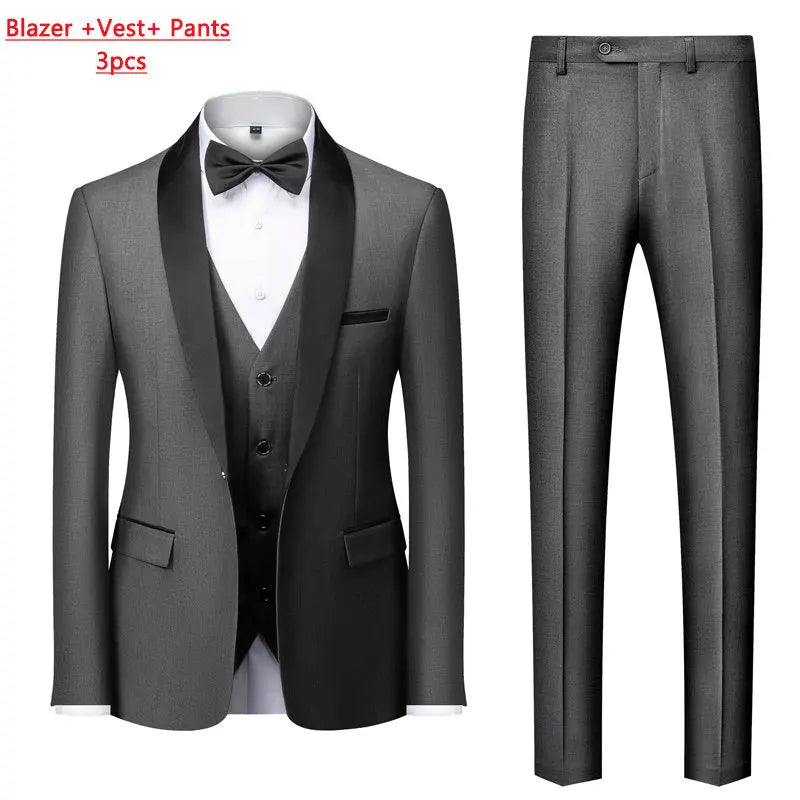 Mens Tuxedo Three Piece Suit Blazer with Trousers and Vest