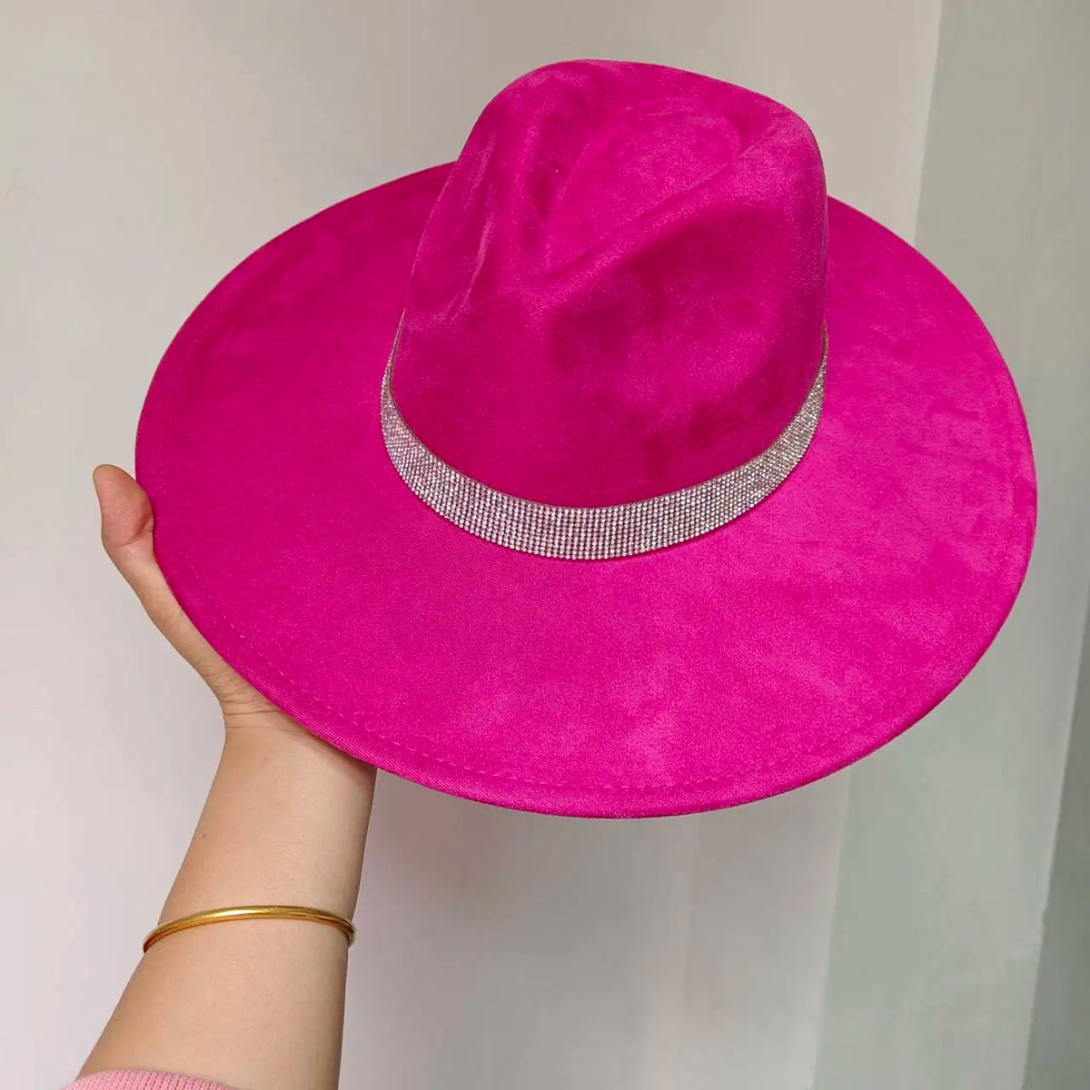 Faux Suede 10cm Wide Brim Fedora Hats
