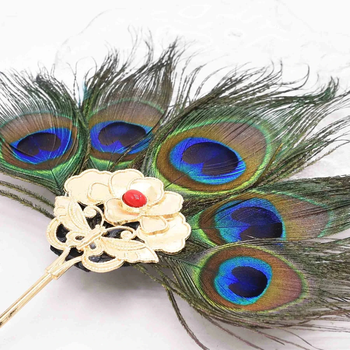 Peacock Feather Hairpins