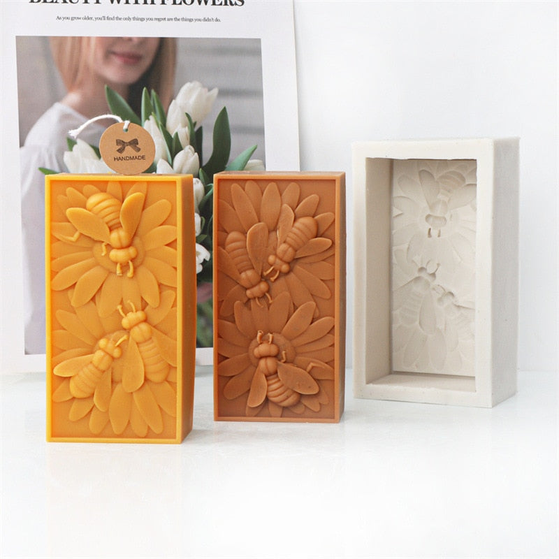 Bee Flower Silicone Mould DIY Soap Resin Baking Plaster Candle Making Moulds