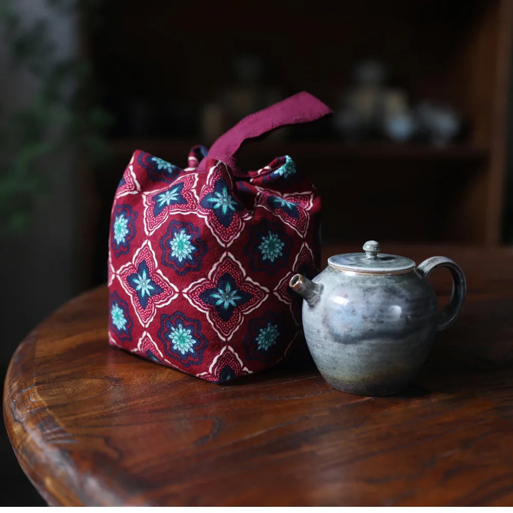 Padded Cotton Teacup Storage Bag Ceramic Glass Drawstring Bags Portable Organiser