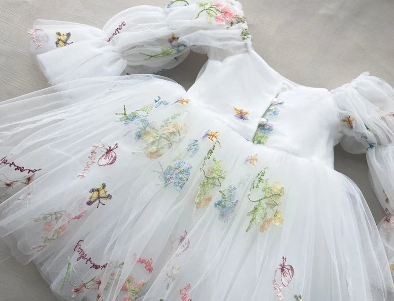 Fairy Faith's Baby Toddler Girls Birthday Dress Embroidered Butterfly Flower Girls Dress
