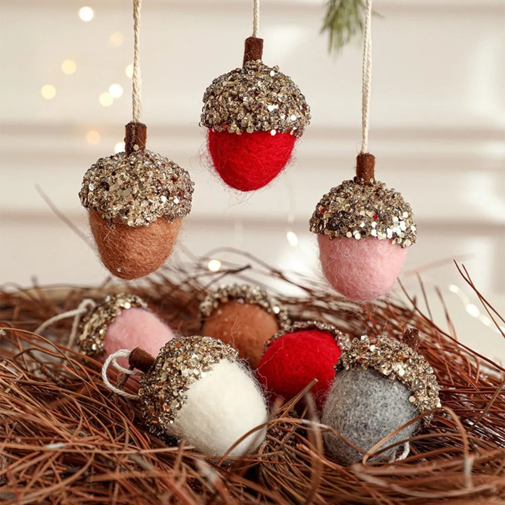 Wool Felt Glittery Acorn Ornaments Christmas Tree Hanging Decor