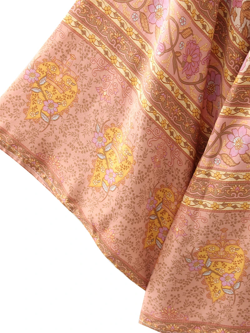 Penny's Boho Floral Print Short Kimono Robe