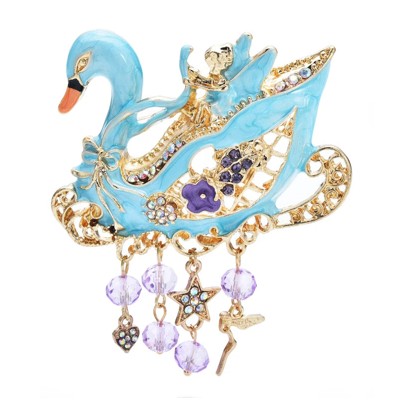 Blue Swan Enamel Brooch