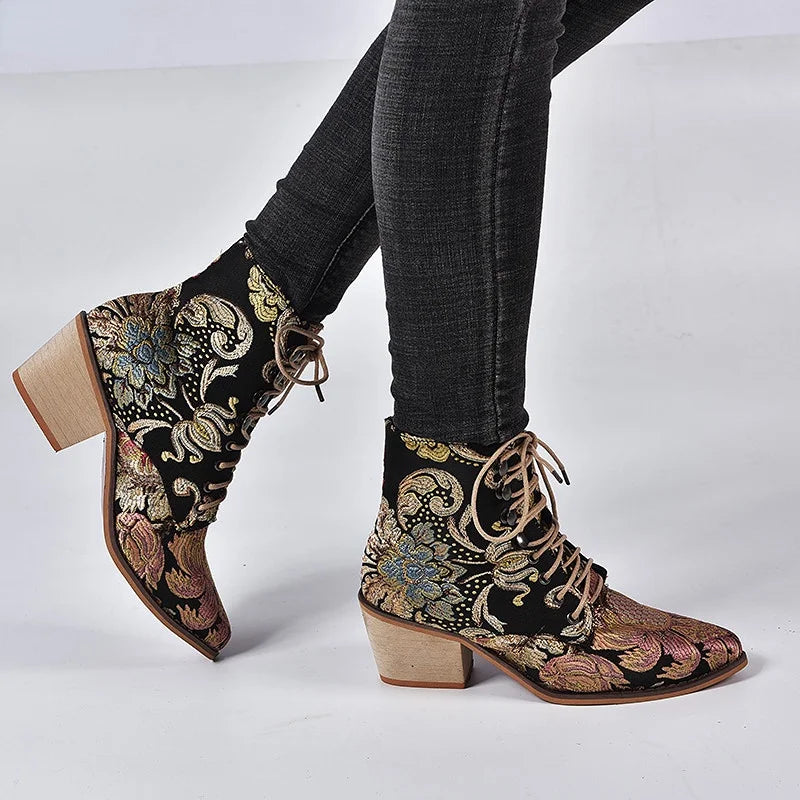 Marie Antoinette Handmade Embroidered Ankle Boots