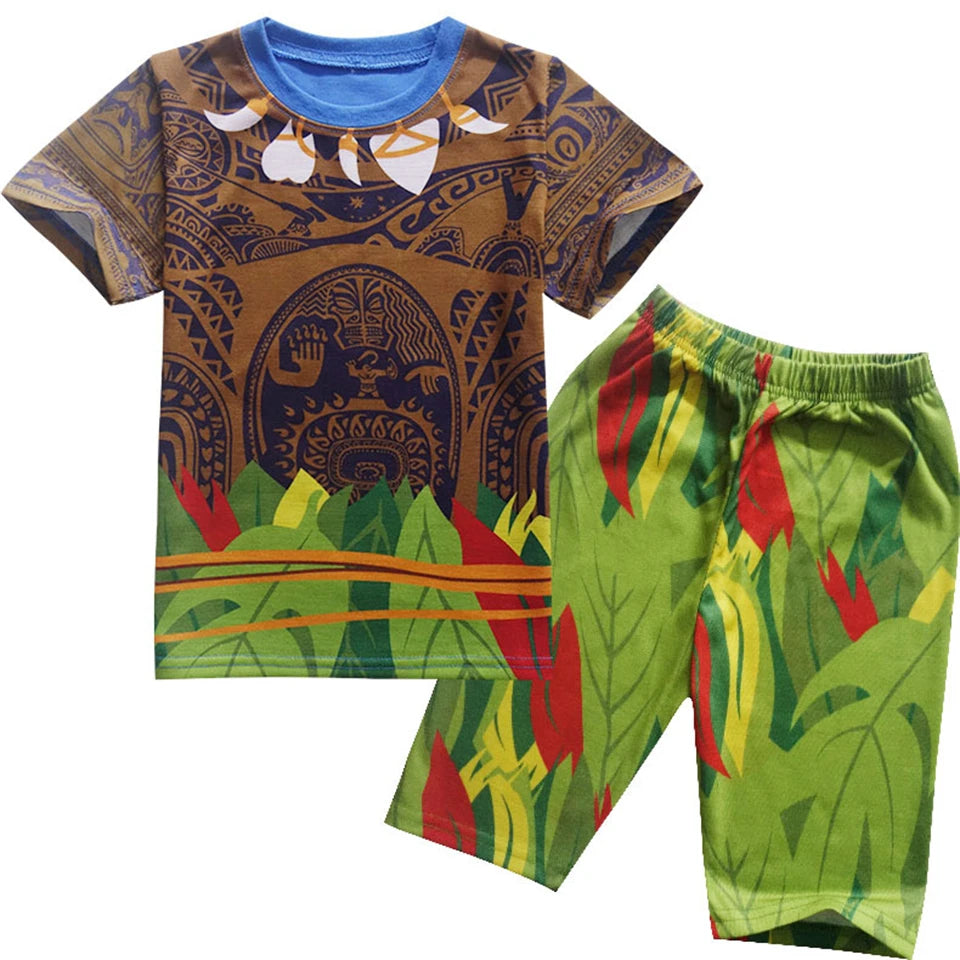 Maui Kids Cosplay 2Pcs Print Moana Boys Swimsuits Top and Shorts Children's Swimwear Book Week Costumes