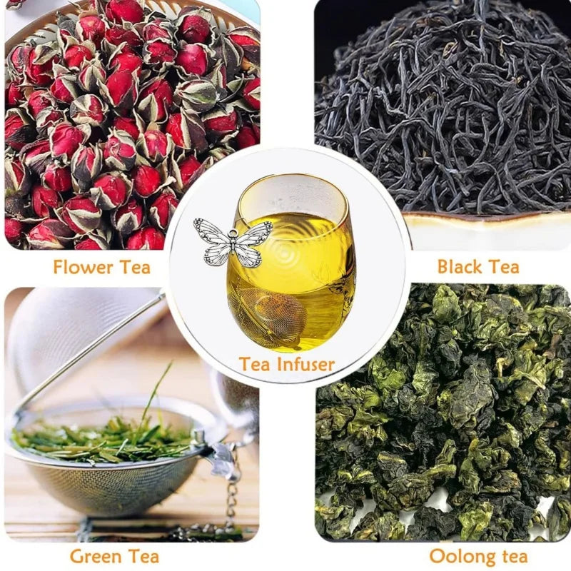 Set of Two Stainless Steel Tea Infusers Butterfly Bee Charm Chain Mesh Ball Tea Strainer
