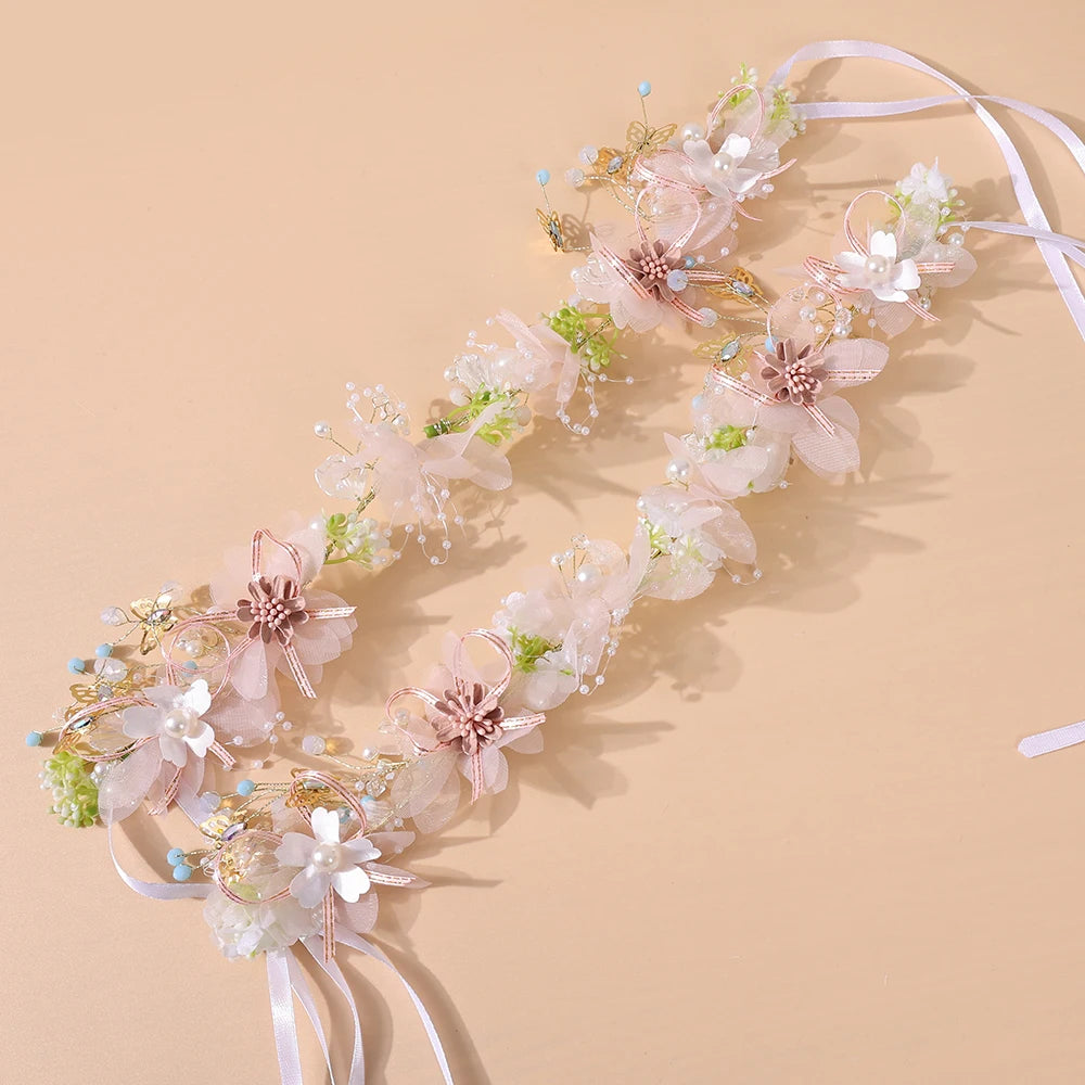 Girls Pearl Flower Wreath Floral Garland Head Hoop