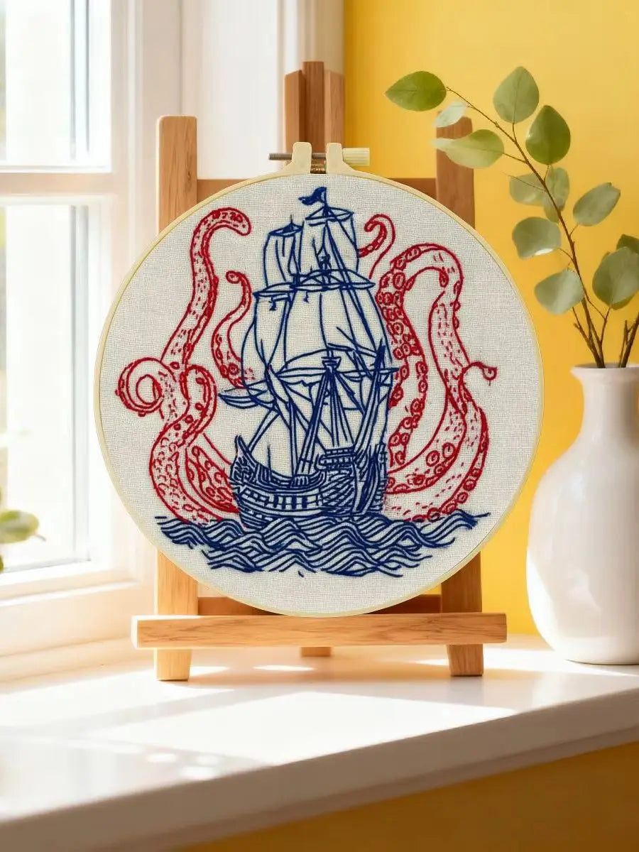 Kraken and Ship DIY Embroidery Kit for Beginners