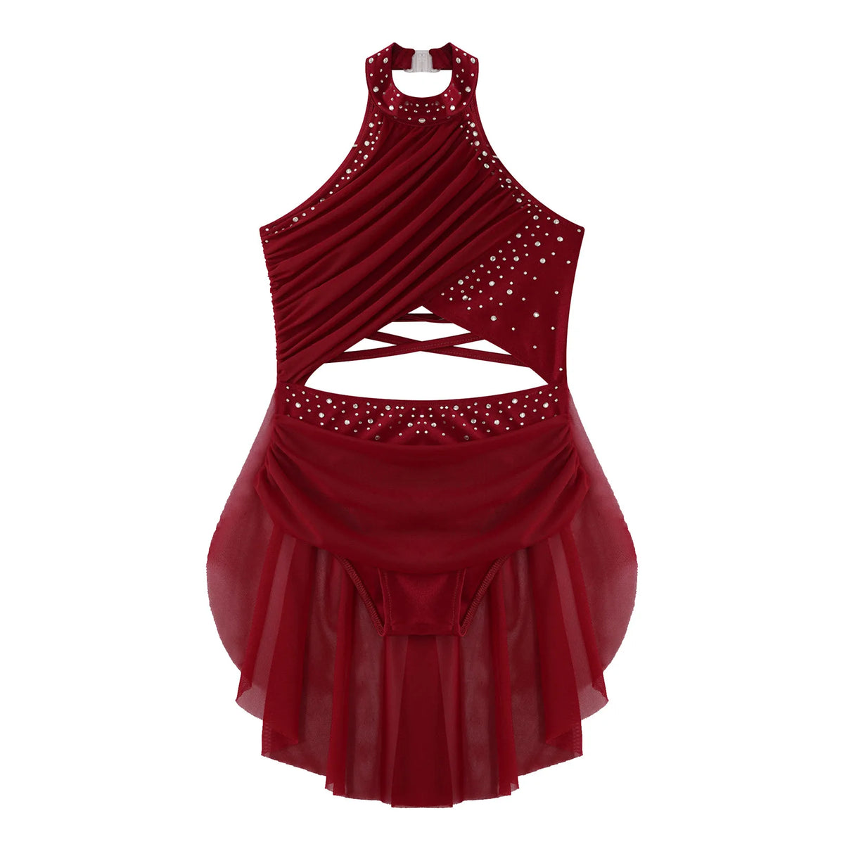 Girls Dance Performance Rhinestone Fringed Dress Figure Ice Skating Dancewear