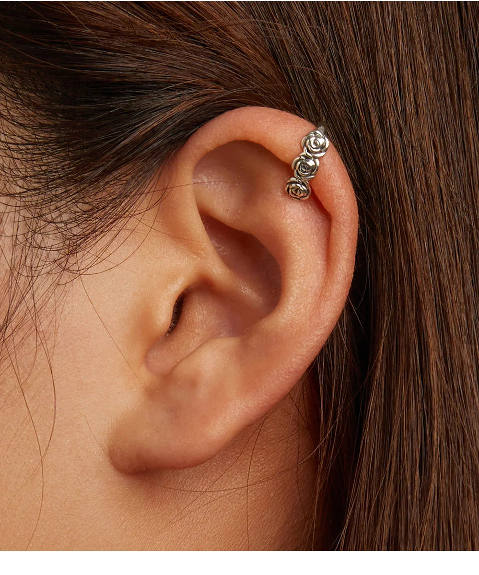 925 Sterling Silver Rose Dragonfly Ear Clips