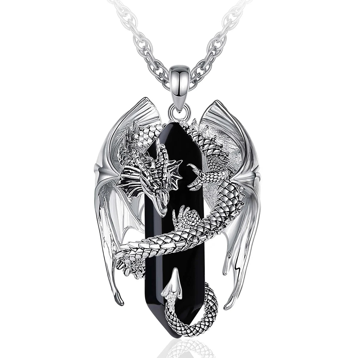 Dragon Treasure Hexagonal Obsidian Crystal Pendant Necklace