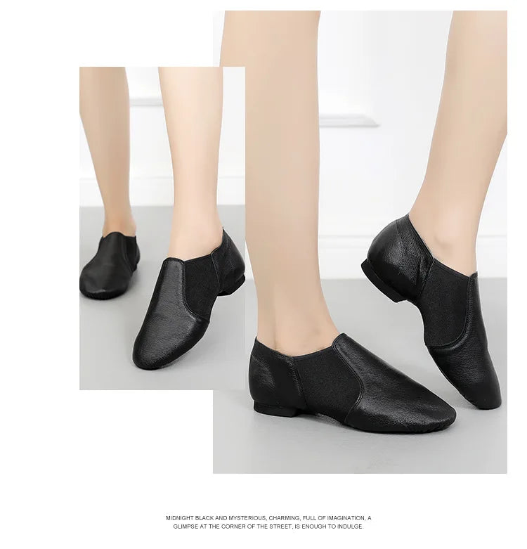 Genuine Leather Jazz Dance Shoes Brown Black Anti-Slip Latin Dance Practice Sneakers