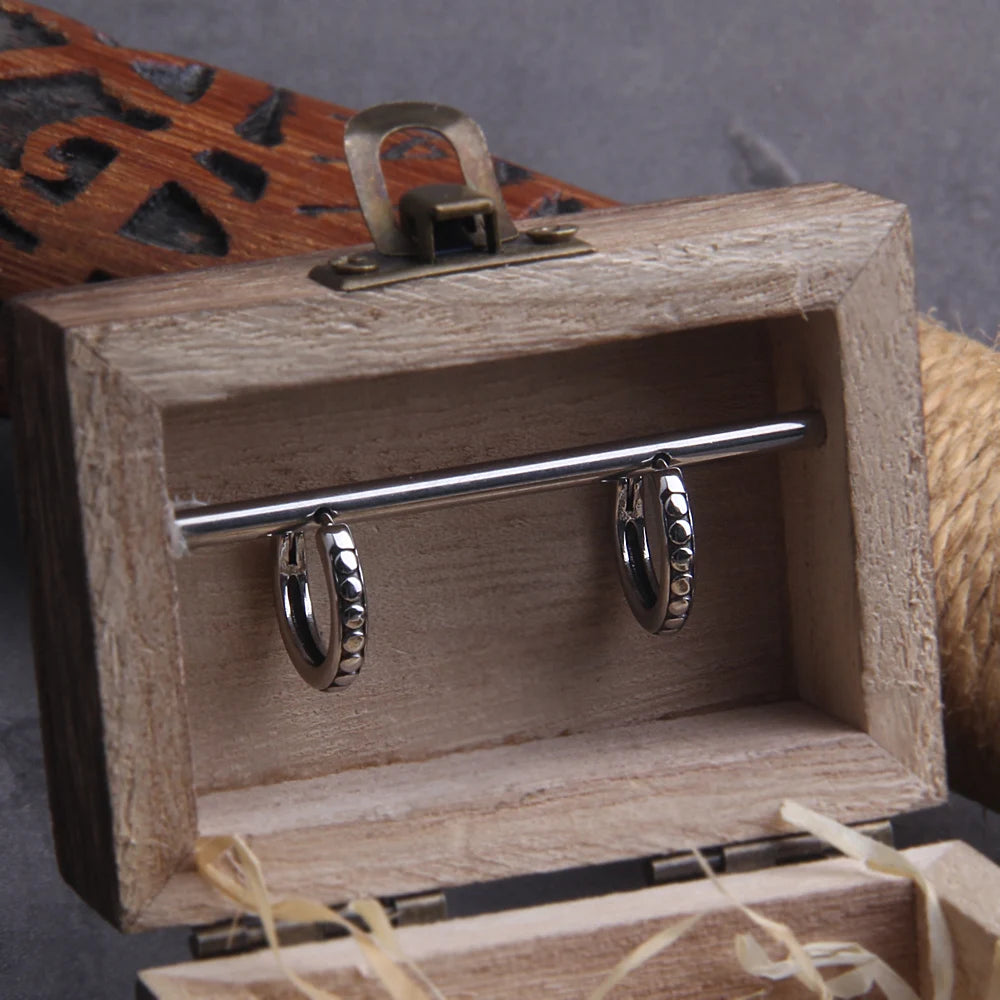Circle Stainless Steel Huggie Hoop Earrings for Men with Wooden Box