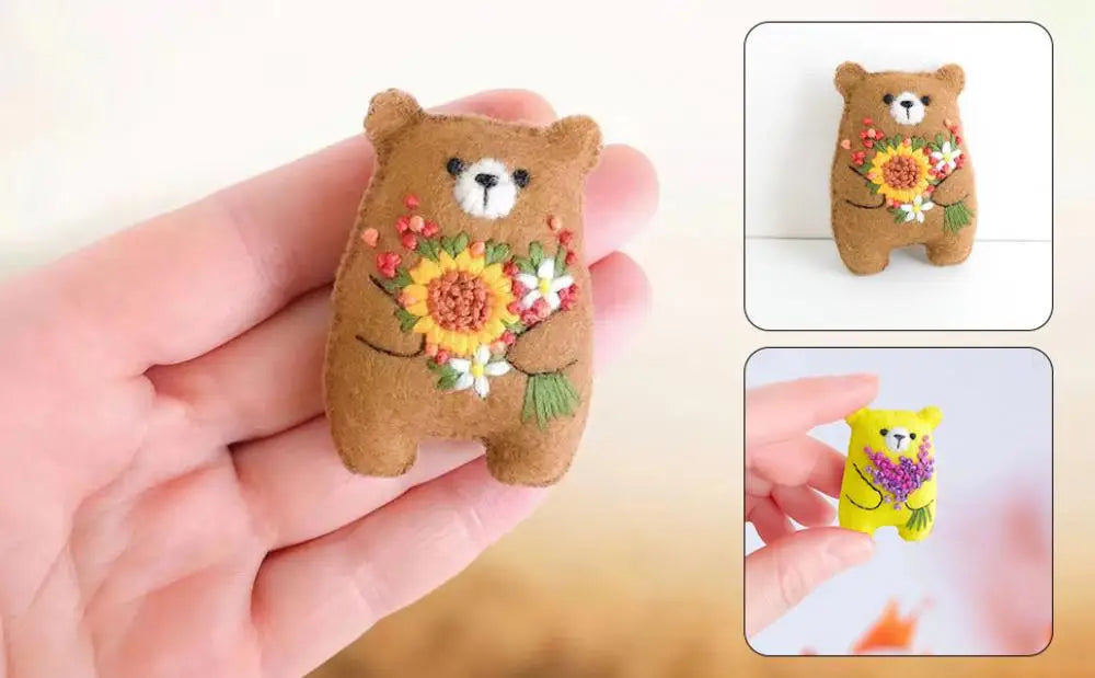 Bouquet Bear Doll Miniature Pocket Hug 5.5*4cm Felt Little Plushie Toy