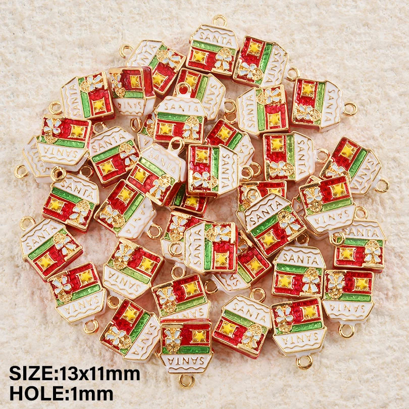 5pcs Christmas Charm Enamel Apple Socks Bell DIY Pendant Charms For Jewelry Making Keychain Earrings Bulk Handmade Material Gift