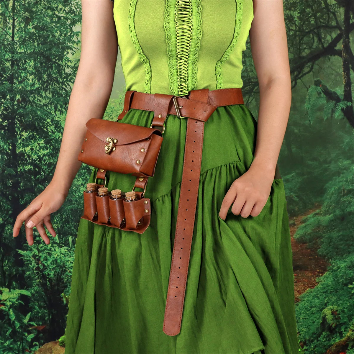 Renaissance Alchemist Leather Belt Medieval Wizard Alchemy Glass Magic Bottle Waist Bag Cosplay Belt