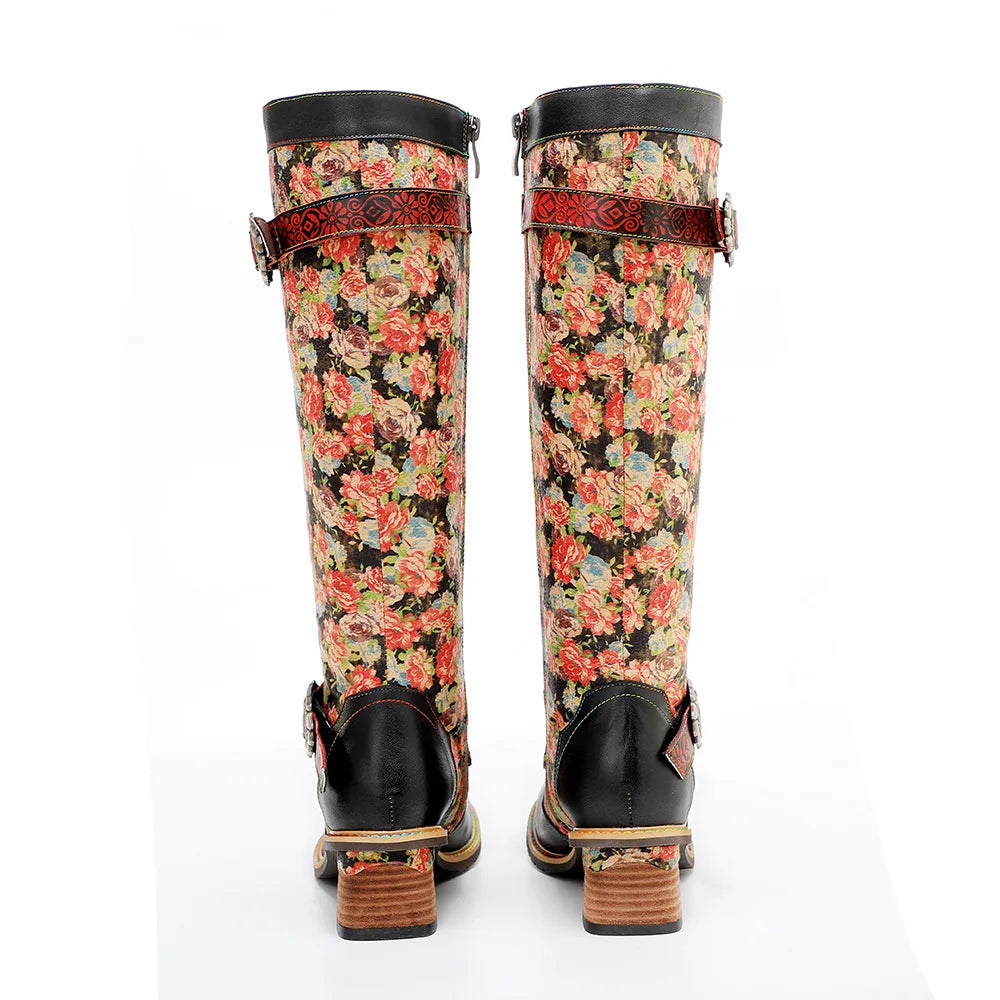Maybelle's Genuine Leather Floral Lace Up Boots